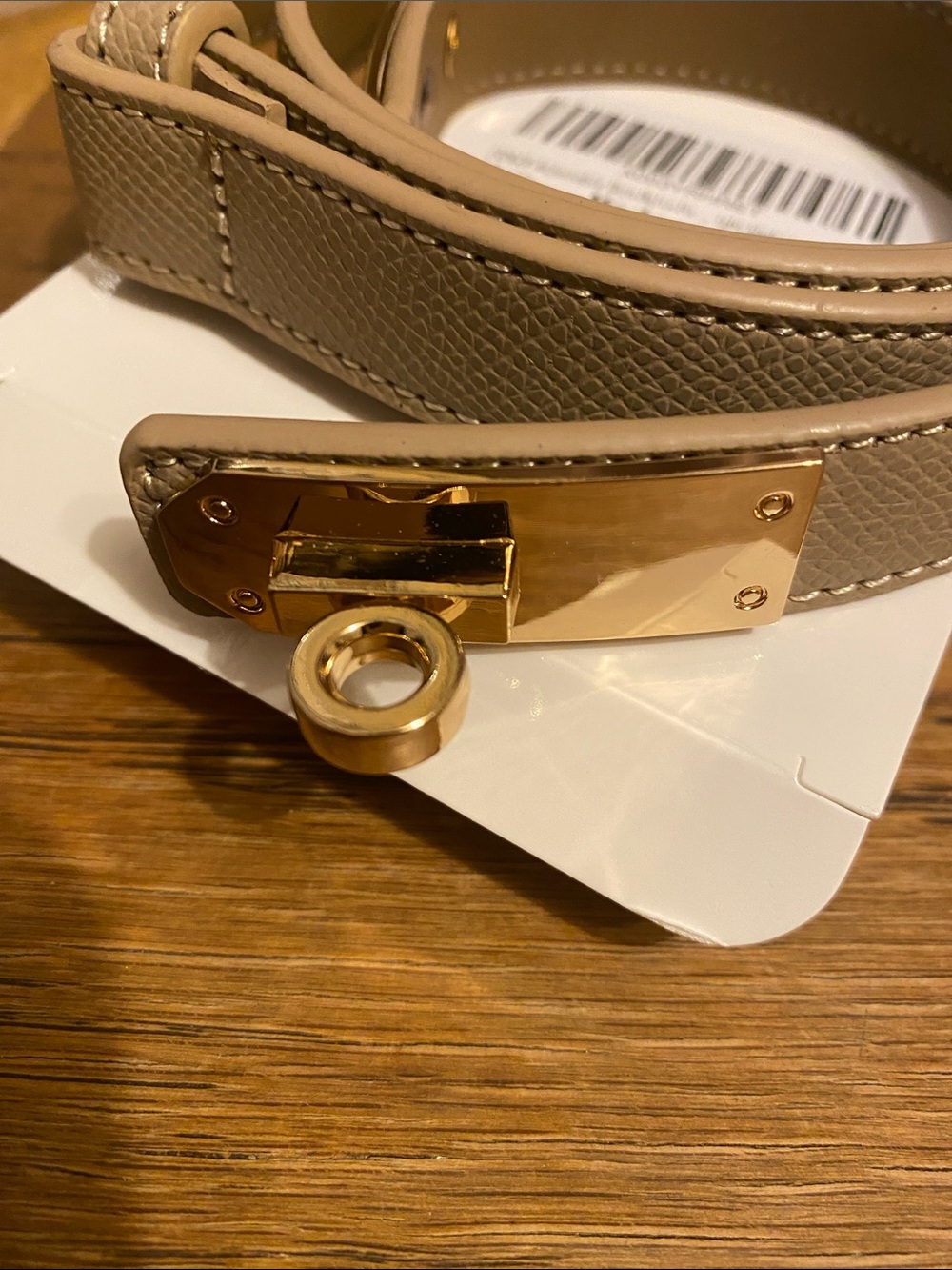 Amazon Taupe Leather Belt with Gold Tone Hardware